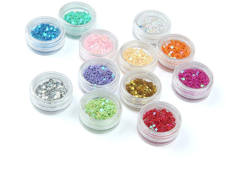 Minejin Nail Art Glitter Sequins Five Star 3D DIY Manicure Decals Decoration 12 Colors - Image 4